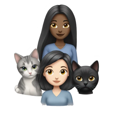 White girl black hair long with two cats, one Russian blue and one gray sticker