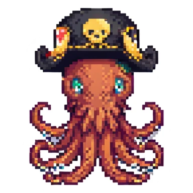 pixel art octopus wearing a pirate hat sticker