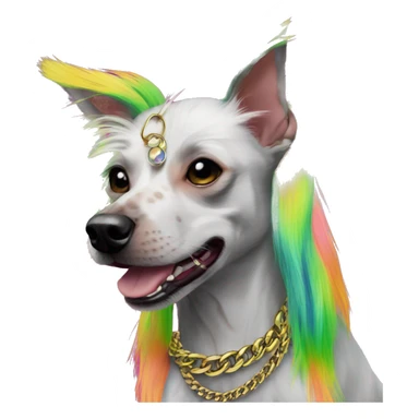 Punk Chinese crested dog neon rainbow hair gold chain punk piercings tattoos punk ear piercings sticker
