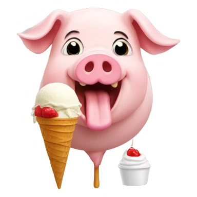Pig eating ice cream and tteokbboki sticker