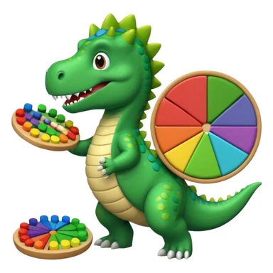 Dancing Dino holding an abacus against a pie chart sticker
