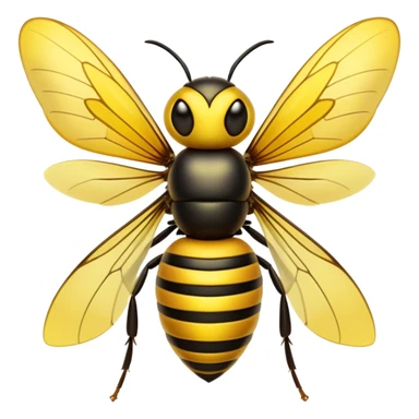 Cinematic Noble Hornet Portrait Emoji, Poised and intimidating, with a sleek, segmented body in bold yellow and black hues, sharp, focused eyes, and delicate, translucent wings, Simplified yet sharp and sophisticated features, highly detailed, glowing with a soft, insectile radiance, high shine, intelligent and formidable, stylized with an air of natural authority, focused and alert, soft glowing outline, capturing the essence of a watchful and confident hornet that appears ready to buzz out of the screen with effortless power! sticker