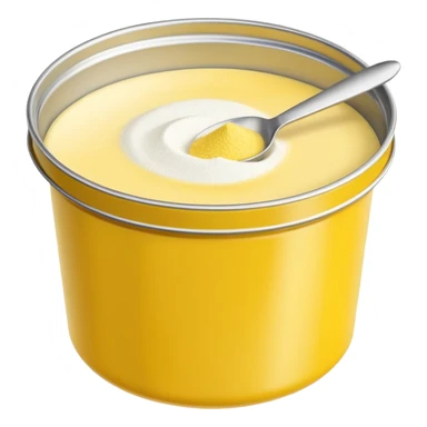 cornstarch container, tin or box, simple lid, open to show fine white powder, clean minimal yellow or neutral container, no branding, no spoon, no faces, clean 3D style, soft lighting, transparent background, emoji scale sticker