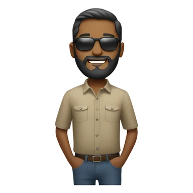 bearded man outdoors in collared-shirt, remove sunglasses. sticker