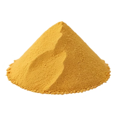 small mound or light scatter of fine golden-beige powder with slightly crystalline texture and dry matte finish, tiny uniform grains, neutral dissolvable ingredient, no spoon or packaging, soft lighting, subtle shadows, emoji scale sticker