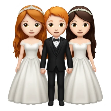 two girls getting married. one ginger with long hair in a BLACK SUIT. one DARK Haired brunette in a WEDDING dress sticker