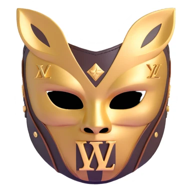 high fashion Louis Vuitton luchador mask with gold LV logos and luxury leather texture sticker