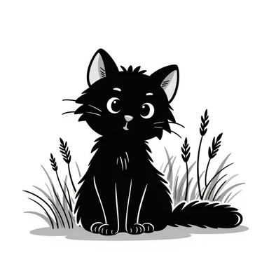 cat sitting in grass, hand drawn doodle style sticker