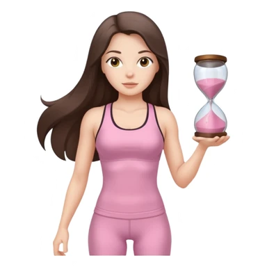 white brunette girl long hair with hazel eyes in light pink workout with hourglass shaped body sticker