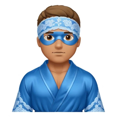 muscular man body silk lace blue robe model wearing sleep mask sticker
