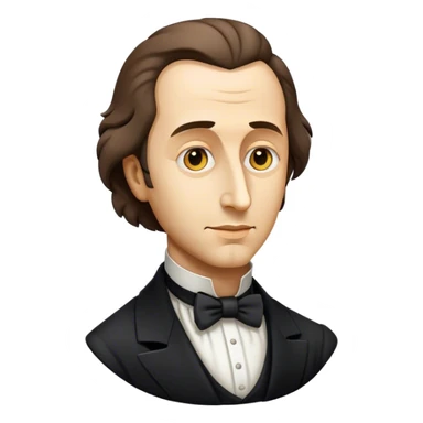 Cinematic Realistic Chopin Pop Culture Emoji, featuring an evocative portrayal of the legendary composer rendered with delicate textures and emotive, dynamic lighting. sticker