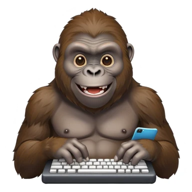 happy smiling gorilla ape typing on a keyboard, texting sticker
