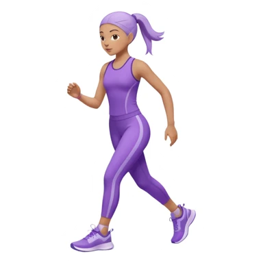 Modern premium 3D emoji icon: faceless gender-neutral person walking (mid-step) in sporty activewear, smooth rounded shapes, matte + subtle gloss, top-left studio light, soft shadow, faint motion trail. Purple outfit with lavender accent (no navy). Centered, transparent background, no text sticker