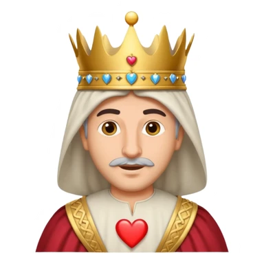 white arab man as king on heart card, emoji style sticker