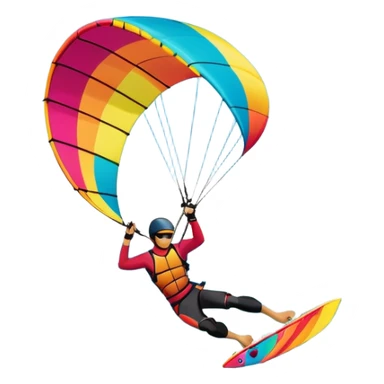 A professional kite surfer performing a high-flying trick on the waves, with a colorful kite soaring above. The background features a stunning landscape of rolling ocean waves, a bright sky, and distant mountains, emphasizing the skill and freedom of the sport. sticker