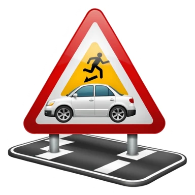 car on slippery road sign sticker