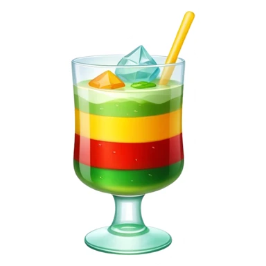 vietnamese dessert chè ba màu, three colored sweet soup, glass with green, yellow, and red layers, ice on top sticker