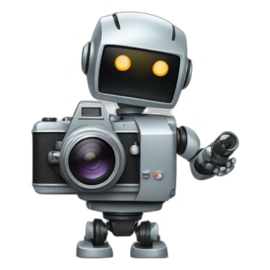 robot holding a film camera sticker