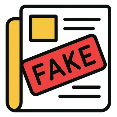 newspaper icon with a red 'FAKE' stamp across it sticker