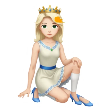 prince, upright, black Hair, blue eyes, garment,  Woman, bending knee, sleveless white dress, blonde hair, green eyes, sticker
