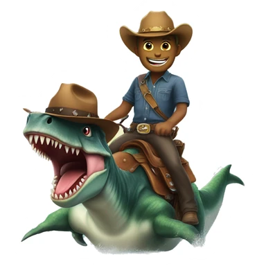 Dinosaur with a cowboy hat riding a shark sticker