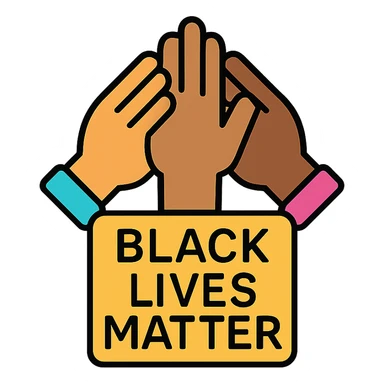 Black Lives Matter diverse hands together symbolizing equality, modern icon style, no text sticker