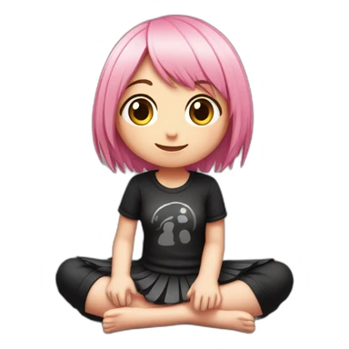 Full body Front view curvy emo girl pink hair sits on the floor straight view hands up black skirt белые трусики полосатые рваные чулки sticker