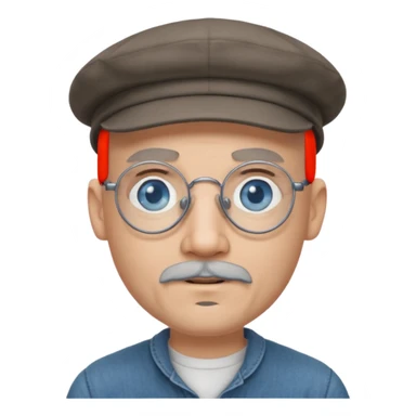 Bald Male flat cap wire rim glasses goatee blue eyes grey goatee sticker