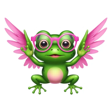Frog flying with wings and pink glasses  sticker
