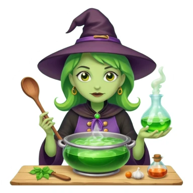 green witch cooking potion sticker