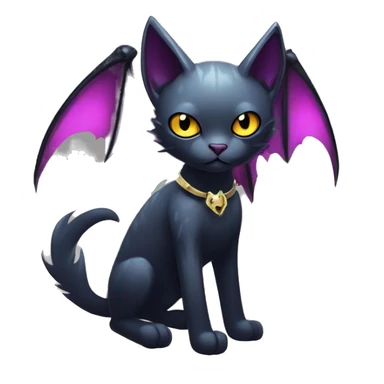  cool edgy kawaii ethereal dark-punk-themed animal vampiric cat-hybrid Fakemon with fangs and bat-wing-ears with a collar full body sticker