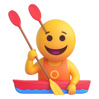 3D smiley emoji, round shape, holding kayak paddle, sporty face, transparent background (kayaking) sticker