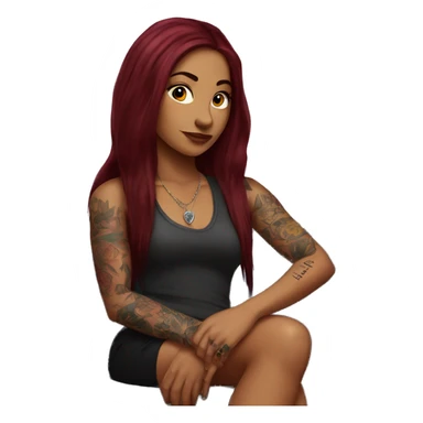 Beautiful tattooed burgundy long haired woman sitting on couch sticker
