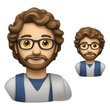 A settled man with brown hair, glasses, a beard and a sibyl sticker