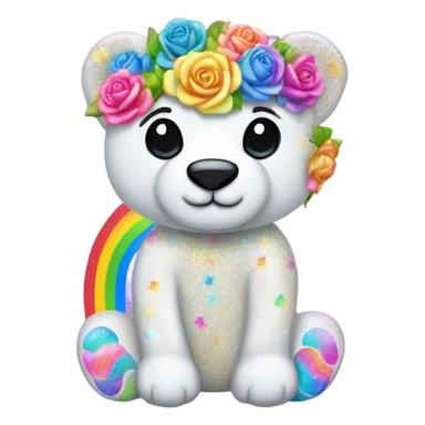 Lisa frank white glitter bear with rainbow roses sticker