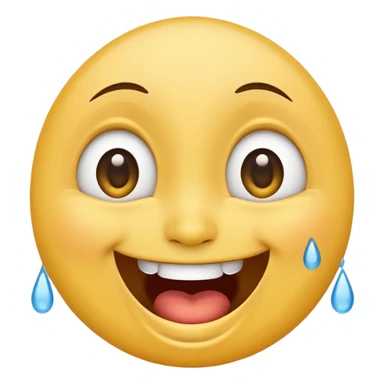 Emoji, laughing face with tears of joy exactly from eyes, wide smile, big eyes sticker