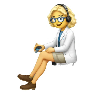 Create a blonde scientist listening to music in a lab sticker