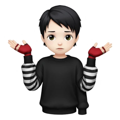 Goth boy, chibi style, oversized sweater, striped sleeves, cute sticker
