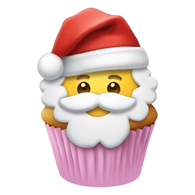 Frosted cupcake decorated like Santa with a red hat, rosy cheeks, and a white beard sticker