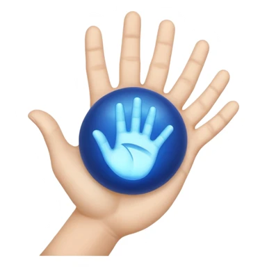 palm-down hand on top. Blue light ball in middle. Palm-up hand on bottom sticker