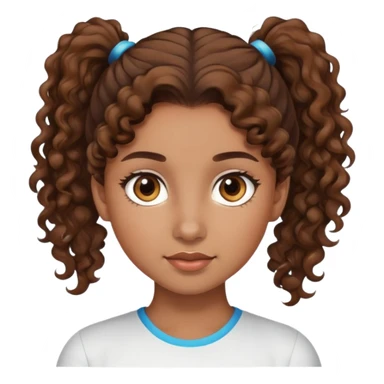 girl with brown curly hair in a ponytail, brown eyes, brown hair sticker