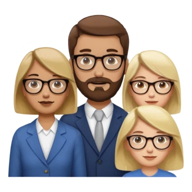 Four people including a man with hair and glasses, a man with a beard and no glasses, a woman with long brown hair and no glasses and a woman with a blonde bob and no glasses sticker