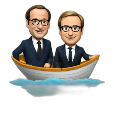 François Hollande et Macron sur un bateau sticker