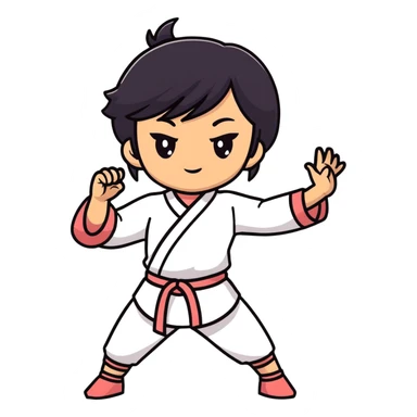 lightskin young girl with black straight hair and dark eyes, taichi stance, outdoor setting sticker