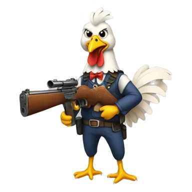Chicken holding gun sticker