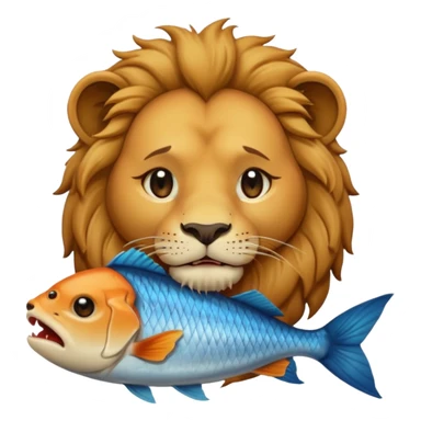 A lion eating a fish, feeling sad, cry, portrait, bust up sticker