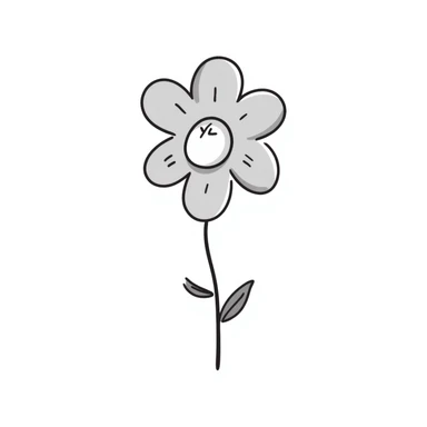 a single flower with petals, stem, and leaves in pastel colors dd9fb0, ffc6d3, a3bfc9, c4bee2, f1b091, detailed hand-drawn doodle style sticker
