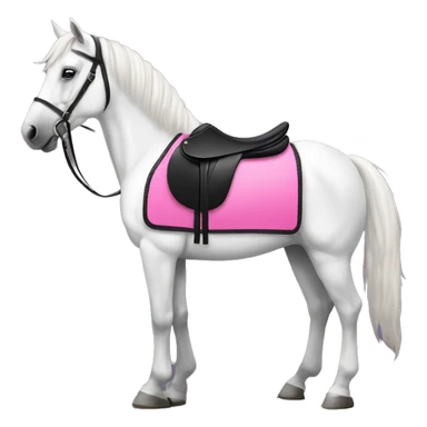 White horse with pink saddle pad and black saddle  sticker