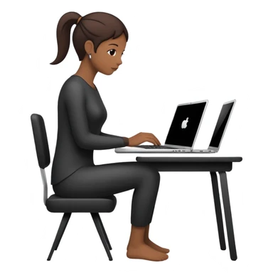 Minimalistic flat vector icon, iOS style, thin black contour on white background. Person silhouette sitting with a laptop, code brackets <> on the screen. Clean, no te sticker