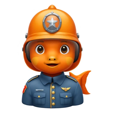 goldfish dressed as a soldier, wearing a helmet, iOS emoji style sticker